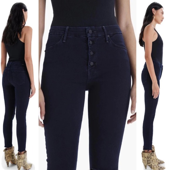 Mother The Pixie Ankle Fray Jeans 29‎ Holding Hands Dark Wash Button Fly Chic